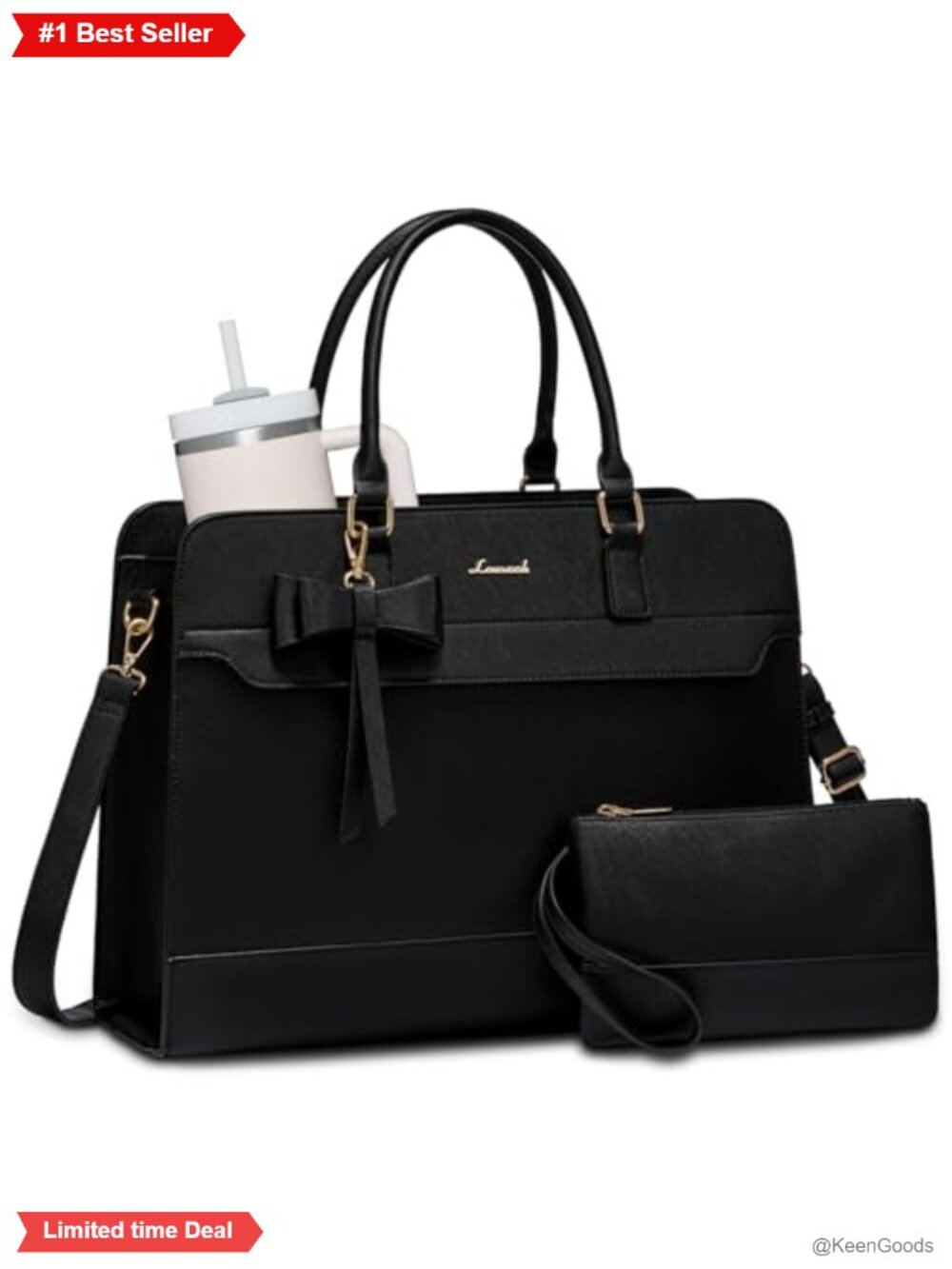 LOVEVOOK Water-Resistant PU Leather Laptop Tote Bag